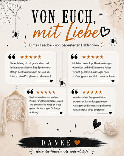 Spider Web Crop Top Häkelanleitung PDF – Anfängerfreundliches Spinnennetz-Top mit langen Ärmeln