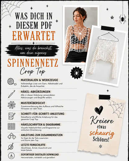 Spider Web Crop Top Häkelanleitung PDF – Anfängerfreundliches Spinnennetz-Top mit langen Ärmeln
