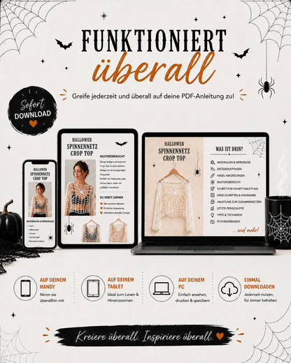 Spider Web Crop Top Häkelanleitung PDF – Anfängerfreundliches Spinnennetz-Top mit langen Ärmeln