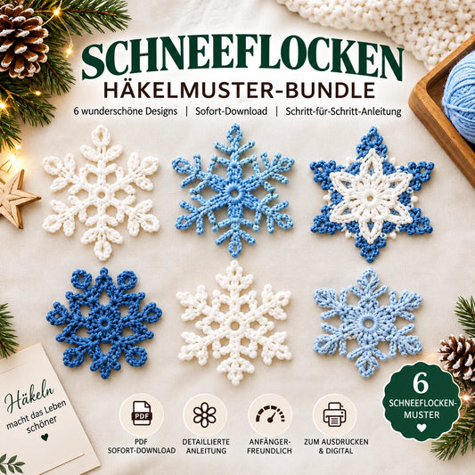 Schneeflocken häkeln – 6 wunderschöne Designs | PDF-Häkelanleitung