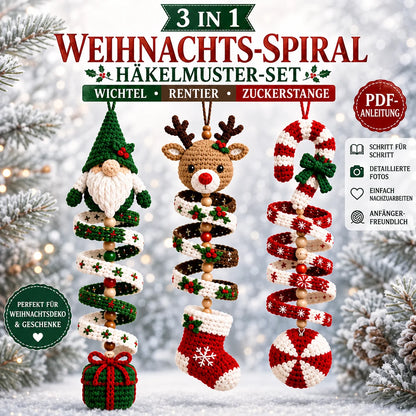 Weihnachts-Spiralen häkeln – 3-in-1 PDF-Anleitung