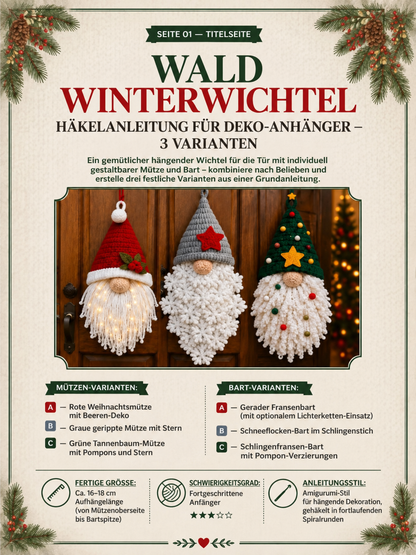 Weihnachtswichtel-Türhänger – Häkelanleitung als PDF auf Deutsch & Englisch mit 3 Varianten
