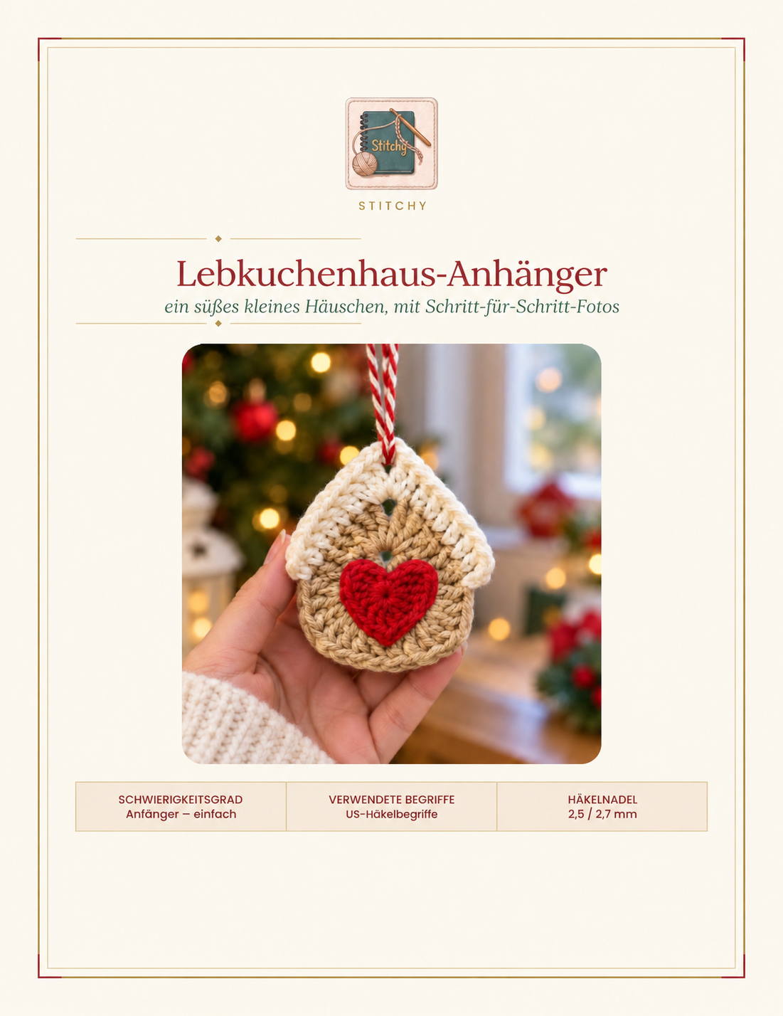 Lebkuchenhaus-Anhänger häkeln 🎄 | Einfache PDF-Häkelanleitung für Anfänger
