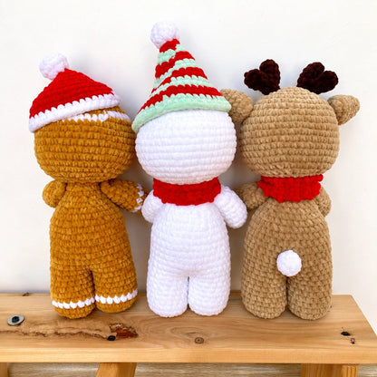 Häkelanleitung Rentier, Lebkuchenmann & Schneemann – Weihnachts-Amigurumi 3er-Set (PDF)