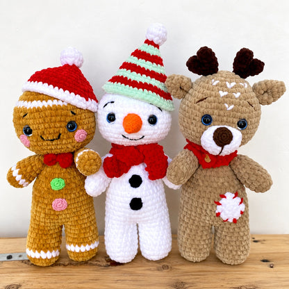 Häkelanleitung Rentier, Lebkuchenmann & Schneemann – Weihnachts-Amigurumi 3er-Set (PDF)