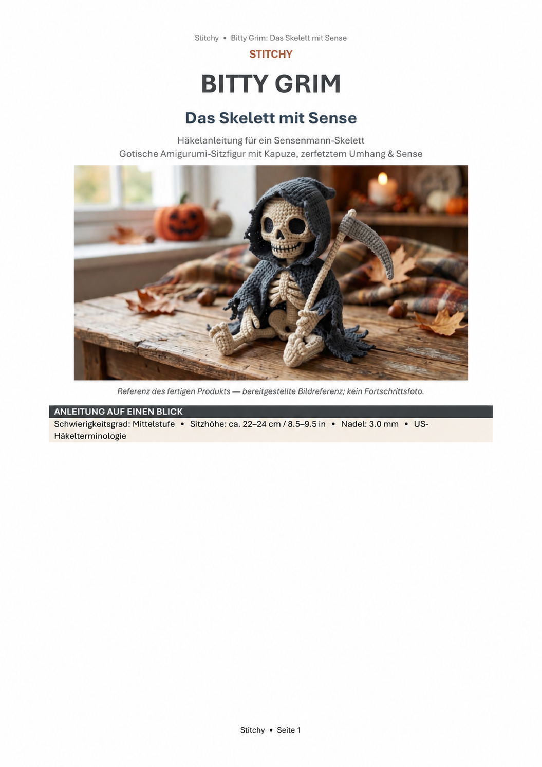 Bitty Grim – Sensenmann-Skelett mit Sense | PDF-Häkelanleitung