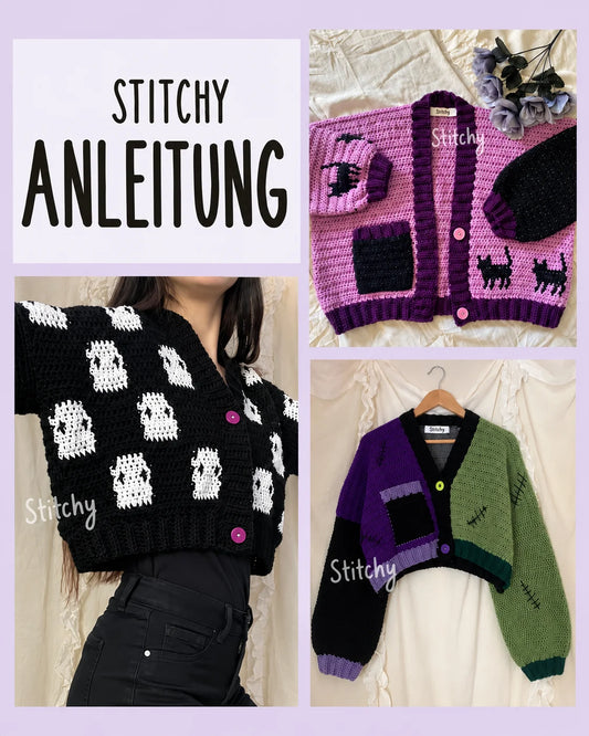 Halloween-Cardigan Häkelanleitung mit 10 Motiven – Größen XS–XXXL