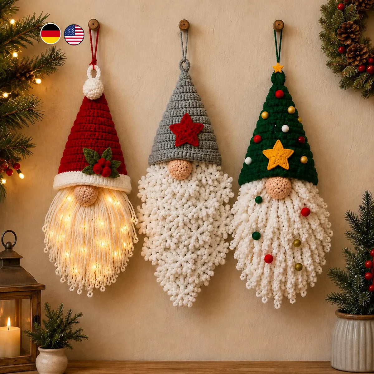 Weihnachtswichtel-Türhänger – Häkelanleitung als PDF auf Deutsch & Englisch mit 3 Varianten
