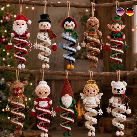 10 Weihnachts-Spiralanhänger – Häkelanleitung PDF auf Deutsch & Englisch