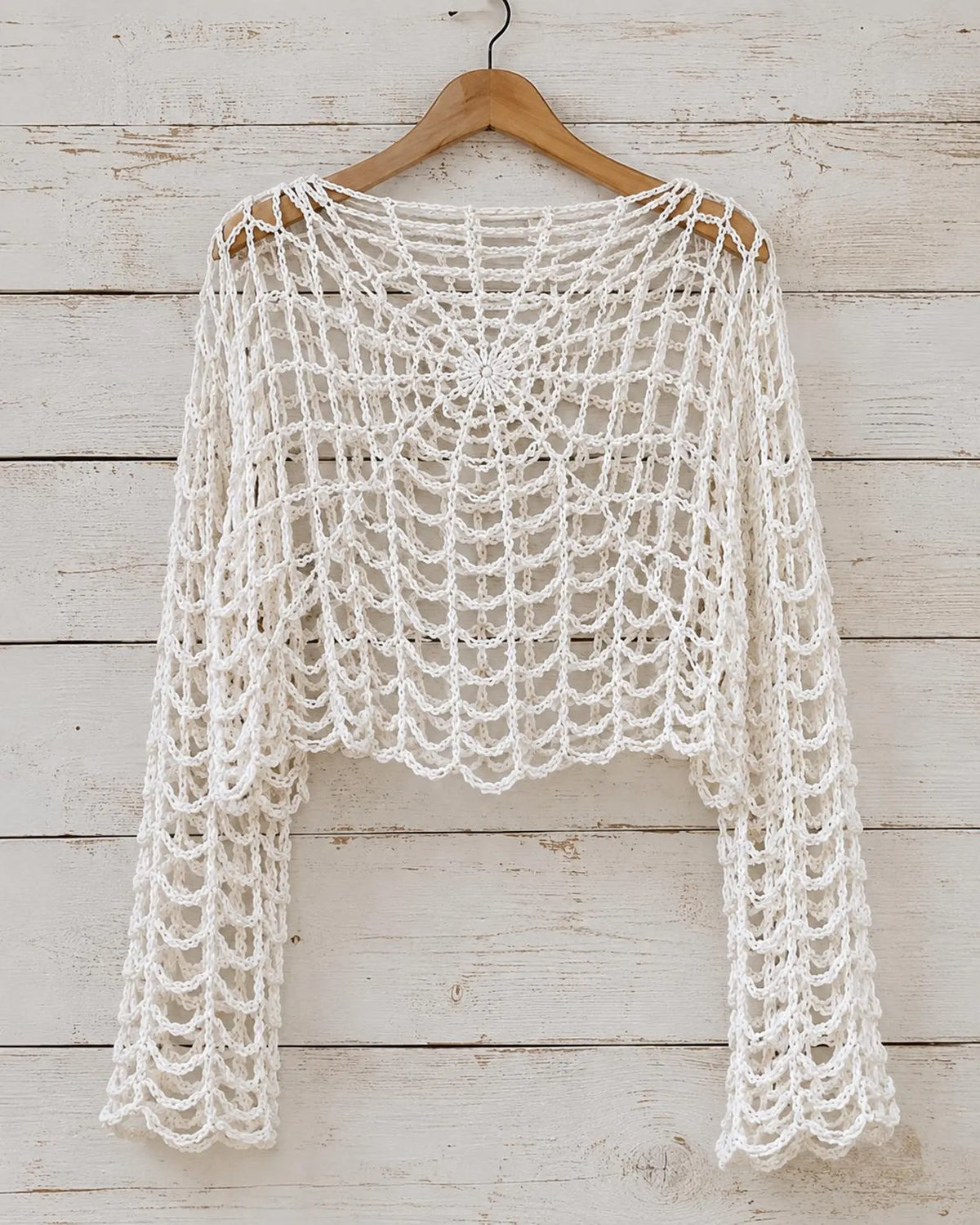 Spider Web Crop Top Häkelanleitung PDF – Anfängerfreundliches Spinnennetz-Top mit langen Ärmeln