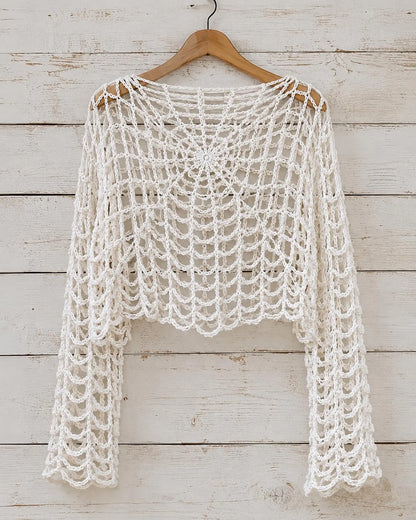 Spider Web Crop Top Häkelanleitung PDF – Anfängerfreundliches Spinnennetz-Top mit langen Ärmeln