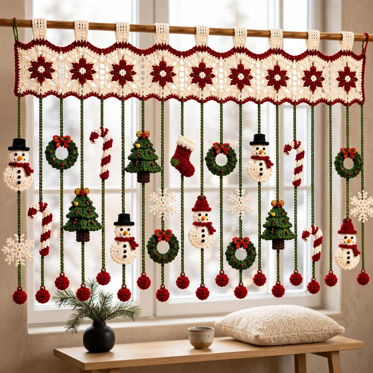 Weihnachtlicher Häkel-Fensterbehang – PDF-Anleitung