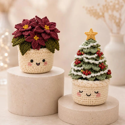 Weihnachtliche Häkeltöpfe im 4er-Set – PDF-Häkelanleitung