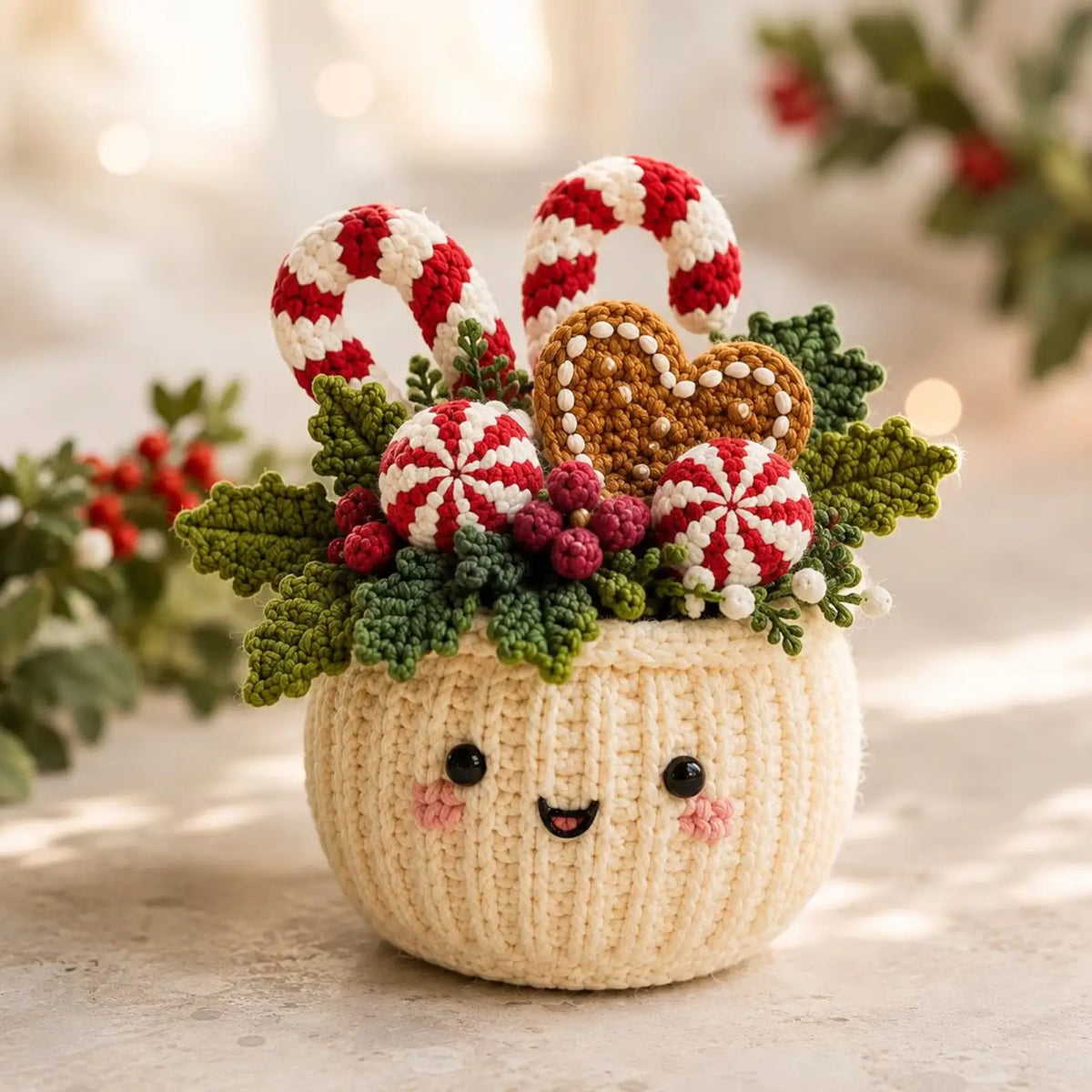 Weihnachtliche Häkeltöpfe im 4er-Set – PDF-Häkelanleitung