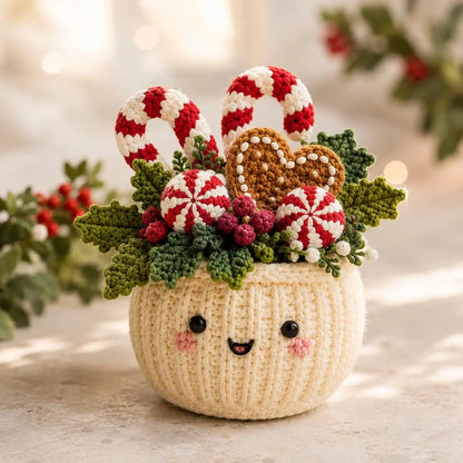Weihnachtliche Häkeltöpfe im 4er-Set – PDF-Häkelanleitung