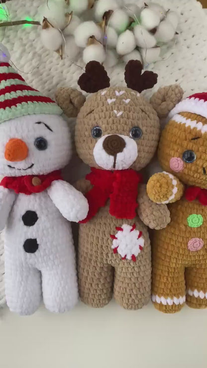 Häkelanleitung Rentier, Lebkuchenmann & Schneemann – Weihnachts-Amigurumi 3er-Set (PDF)